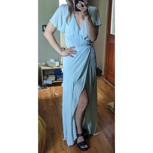 Reformation Viscose Gown, Light Blue, Flutter Sleeve, Size Small